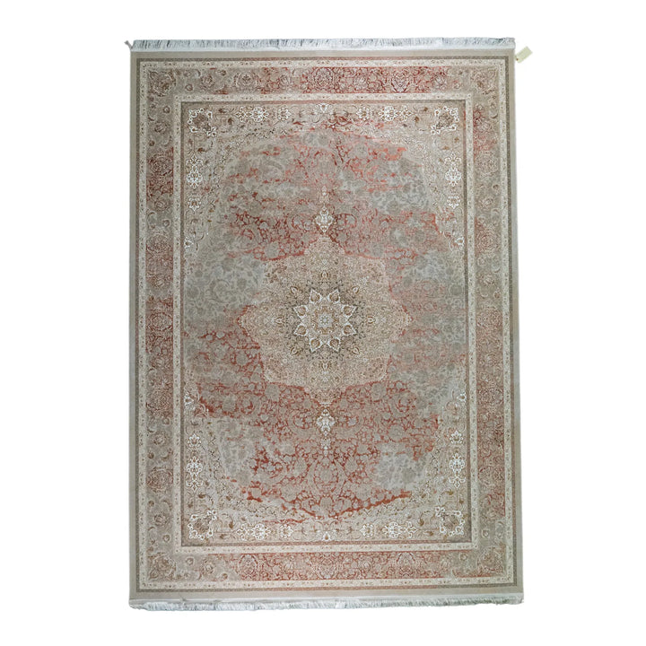 8' 2" x 11' 6" - BEIGE AND BEIGE MACHINE MADE FLORAL TURKISH RUG ( 249 x 350 CM )