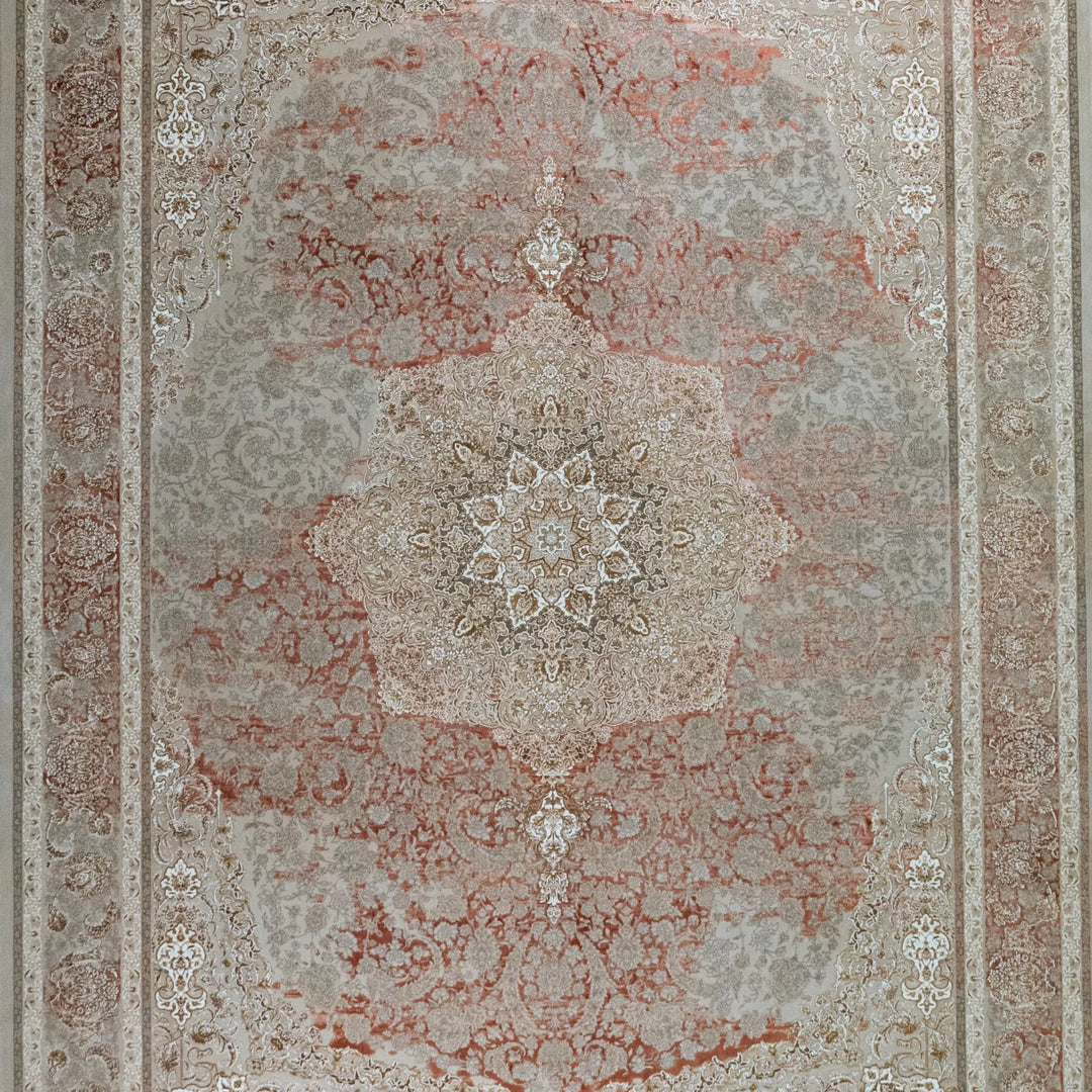 8' 2" x 11' 6" - BEIGE AND BEIGE MACHINE MADE FLORAL TURKISH RUG ( 249 x 350 CM )
