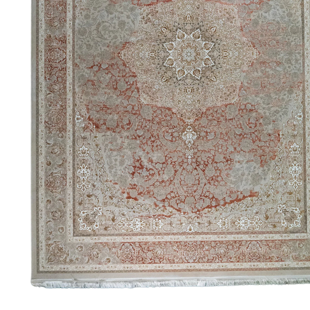 8' 2" x 11' 6" - BEIGE AND BEIGE MACHINE MADE FLORAL TURKISH RUG ( 249 x 350 CM )