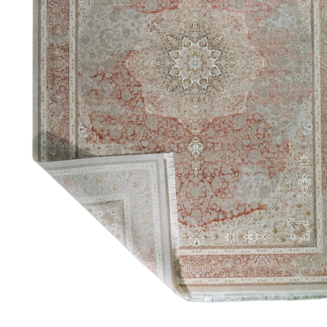 8' 2" x 11' 6" - BEIGE AND BEIGE MACHINE MADE FLORAL TURKISH RUG ( 249 x 350 CM )