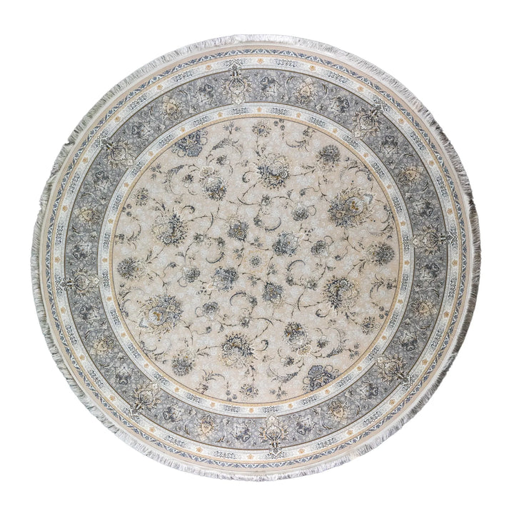 9' 10" x 9' 10" - GRAY AND WHITE MACHINE MADE FLORAL TURKISH RUG ( 300 x 300 CM )