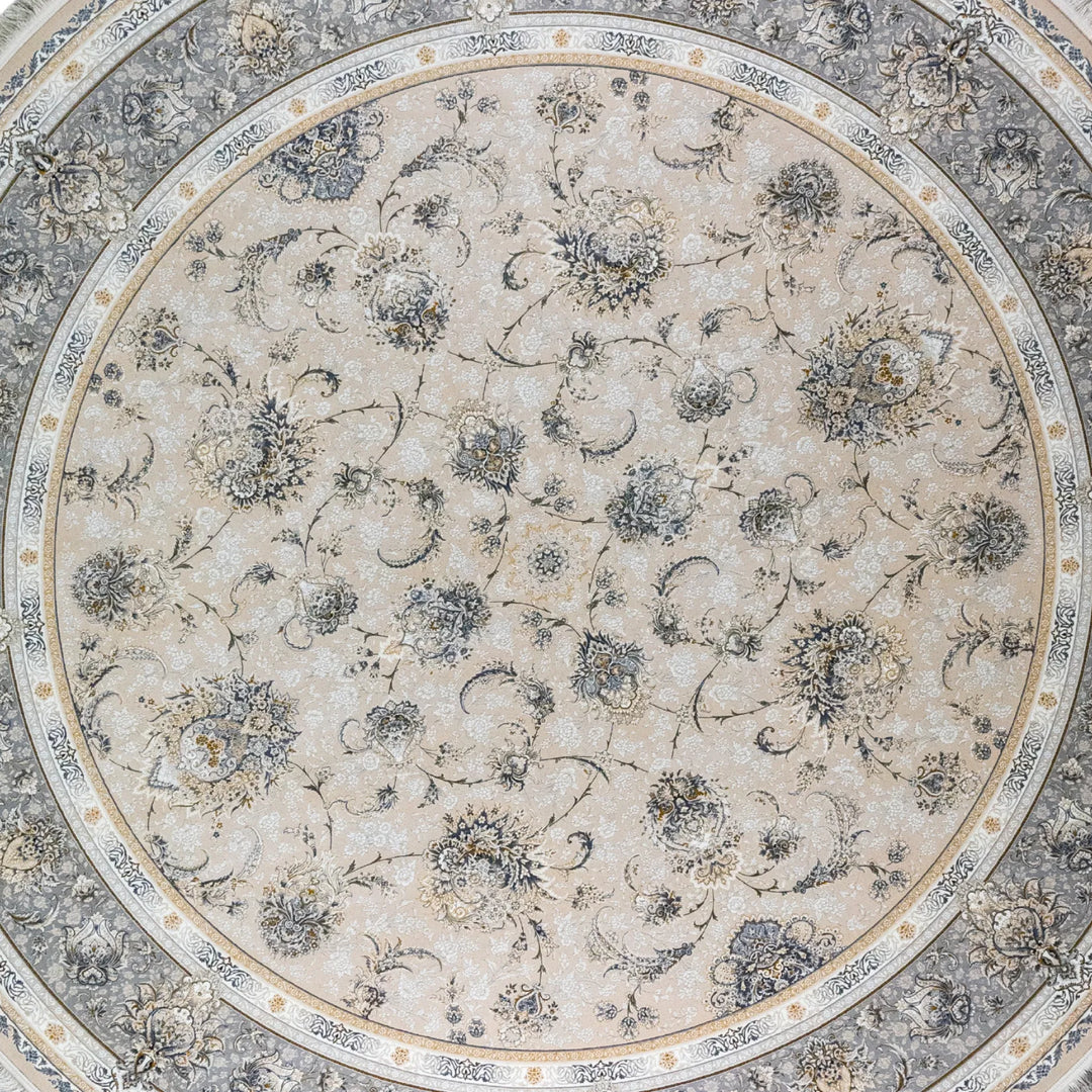 9' 10" x 9' 10" - GRAY AND WHITE MACHINE MADE FLORAL TURKISH RUG ( 300 x 300 CM )