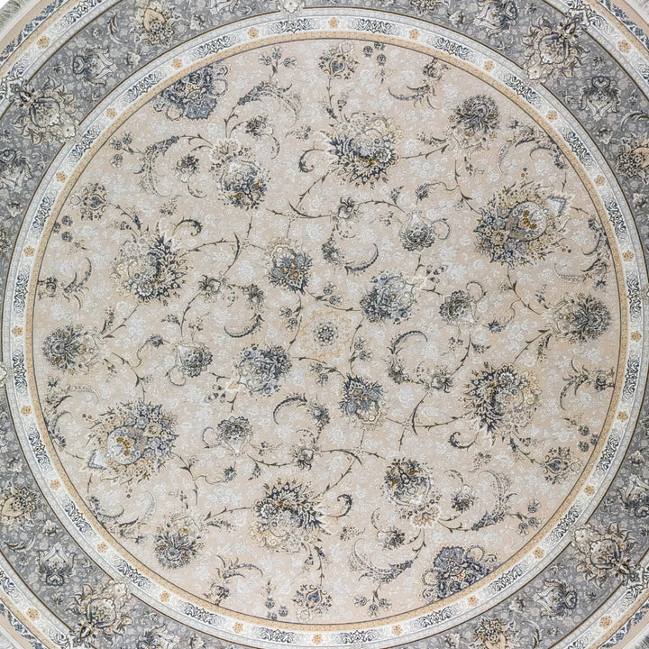 9' 10" x 9' 10" - GRAY AND WHITE MACHINE MADE FLORAL TURKISH RUG ( 300 x 300 CM )