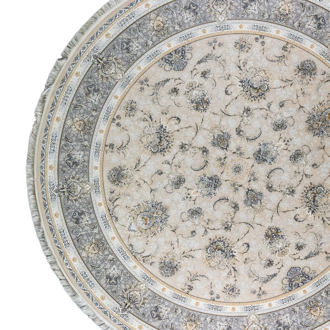 9' 10" x 9' 10" - GRAY AND WHITE MACHINE MADE FLORAL TURKISH RUG ( 300 x 300 CM )