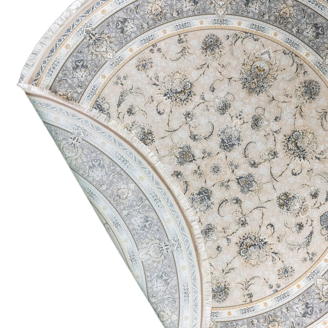 9' 10" x 9' 10" - GRAY AND WHITE MACHINE MADE FLORAL TURKISH RUG ( 300 x 300 CM )