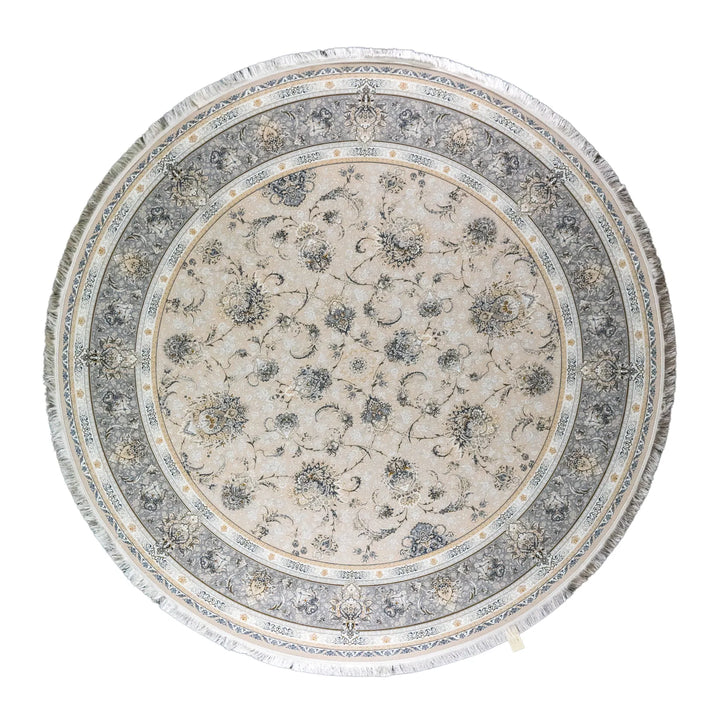 9' 10" x 9' 10" - WHITE AND BEIGE MACHINE MADE FLORAL TURKISH RUG ( 300 x 300 CM )