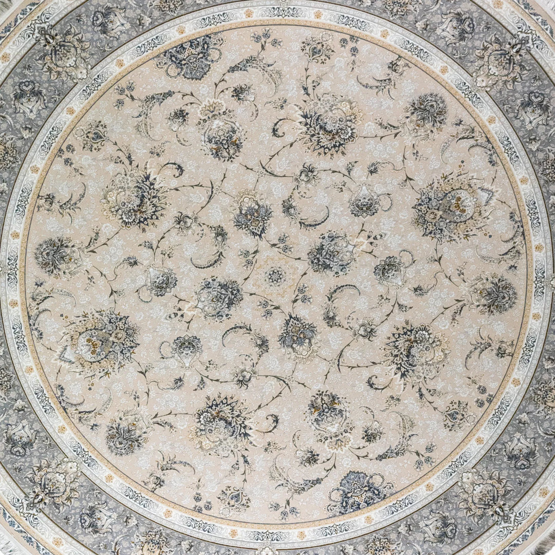 9' 10" x 9' 10" - WHITE AND BEIGE MACHINE MADE FLORAL TURKISH RUG ( 300 x 300 CM )