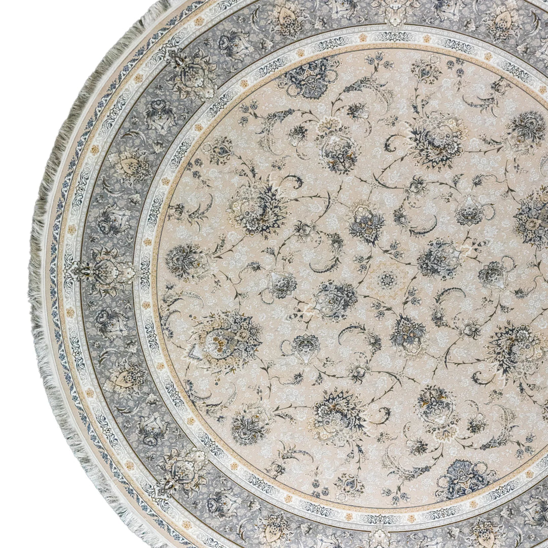 9' 10" x 9' 10" - WHITE AND BEIGE MACHINE MADE FLORAL TURKISH RUG ( 300 x 300 CM )