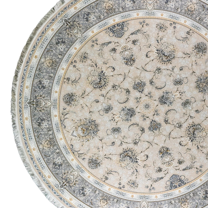 9' 10" x 9' 10" - WHITE AND BEIGE MACHINE MADE FLORAL TURKISH RUG ( 300 x 300 CM )