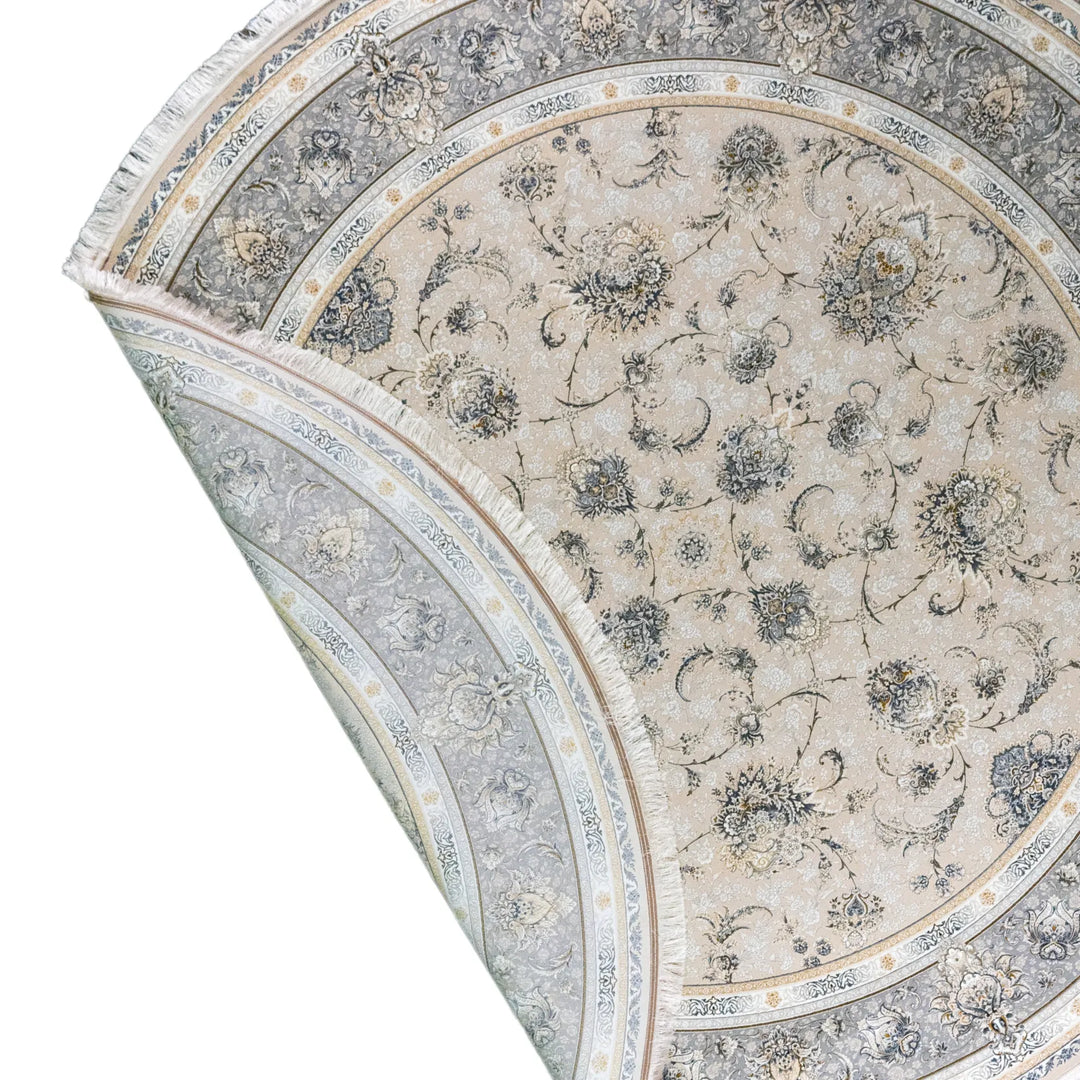 9' 10" x 9' 10" - WHITE AND BEIGE MACHINE MADE FLORAL TURKISH RUG ( 300 x 300 CM )