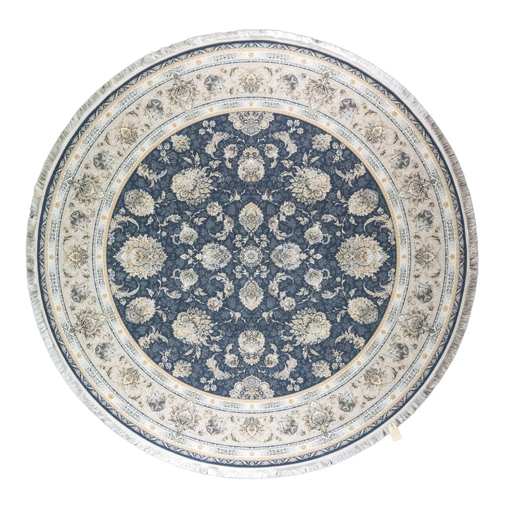 9' 10" x 9' 10" - BLUE AND BEIGE MACHINE MADE FLORAL TURKISH RUG ( 300 x 300 CM )