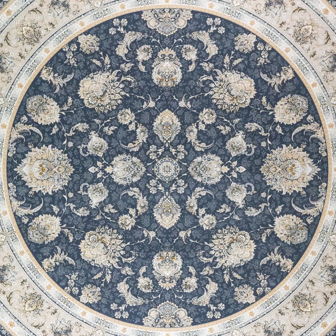 9' 10" x 9' 10" - BLUE AND BEIGE MACHINE MADE FLORAL TURKISH RUG ( 300 x 300 CM )