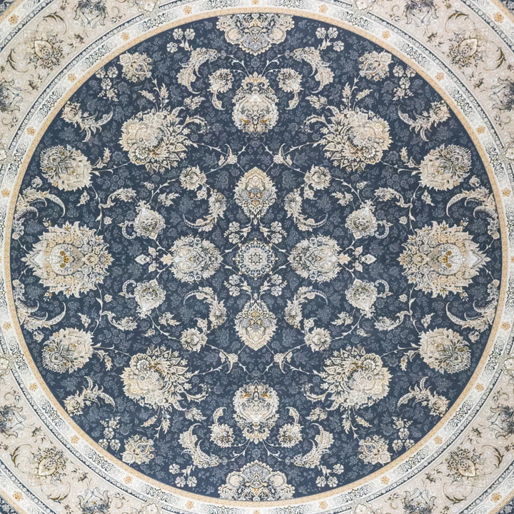 9' 10" x 9' 10" - BLUE AND BEIGE MACHINE MADE FLORAL TURKISH RUG ( 300 x 300 CM )