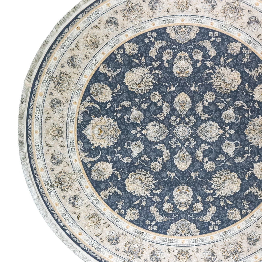 9' 10" x 9' 10" - BLUE AND BEIGE MACHINE MADE FLORAL TURKISH RUG ( 300 x 300 CM )