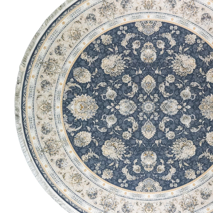 9' 10" x 9' 10" - BLUE AND BEIGE MACHINE MADE FLORAL TURKISH RUG ( 300 x 300 CM )