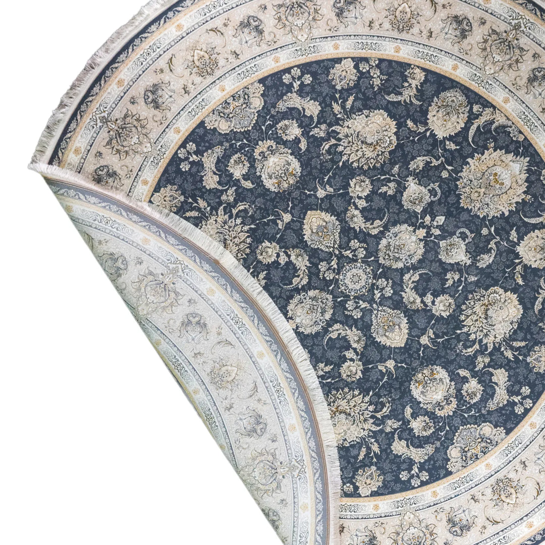 9' 10" x 9' 10" - BLUE AND BEIGE MACHINE MADE FLORAL TURKISH RUG ( 300 x 300 CM )