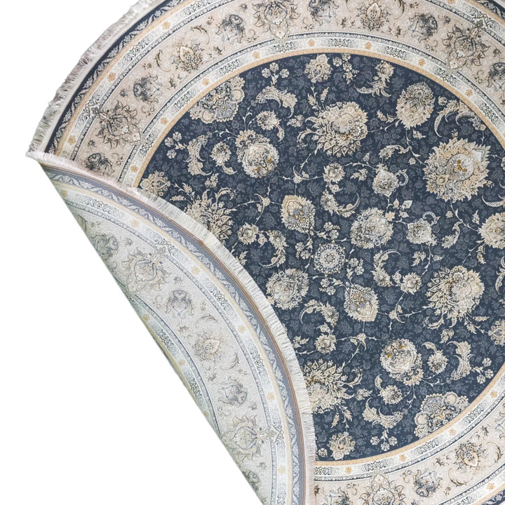 9' 10" x 9' 10" - BLUE AND BEIGE MACHINE MADE FLORAL TURKISH RUG ( 300 x 300 CM )