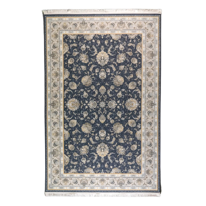 6' 7" x 9' 10" - BLUE AND BEIGE MACHINE MADE FLORAL TURKISH RUG ( 200 x 300 CM )