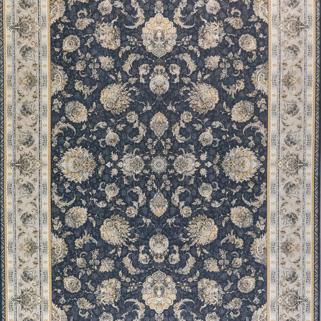 6' 7" x 9' 10" - BLUE AND BEIGE MACHINE MADE FLORAL TURKISH RUG ( 200 x 300 CM )