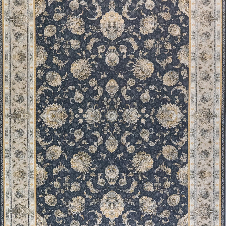 6' 7" x 9' 10" - BLUE AND BEIGE MACHINE MADE FLORAL TURKISH RUG ( 200 x 300 CM )