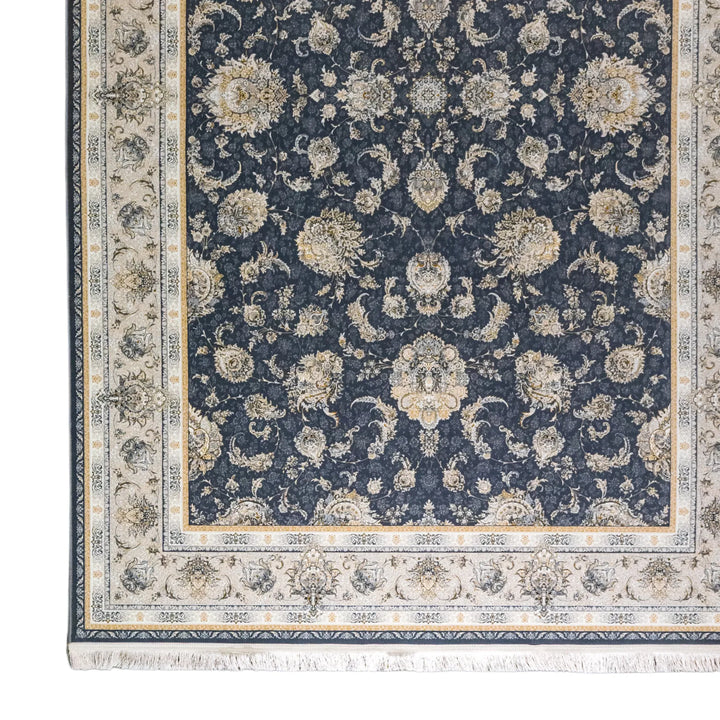 6' 7" x 9' 10" - BLUE AND BEIGE MACHINE MADE FLORAL TURKISH RUG ( 200 x 300 CM )