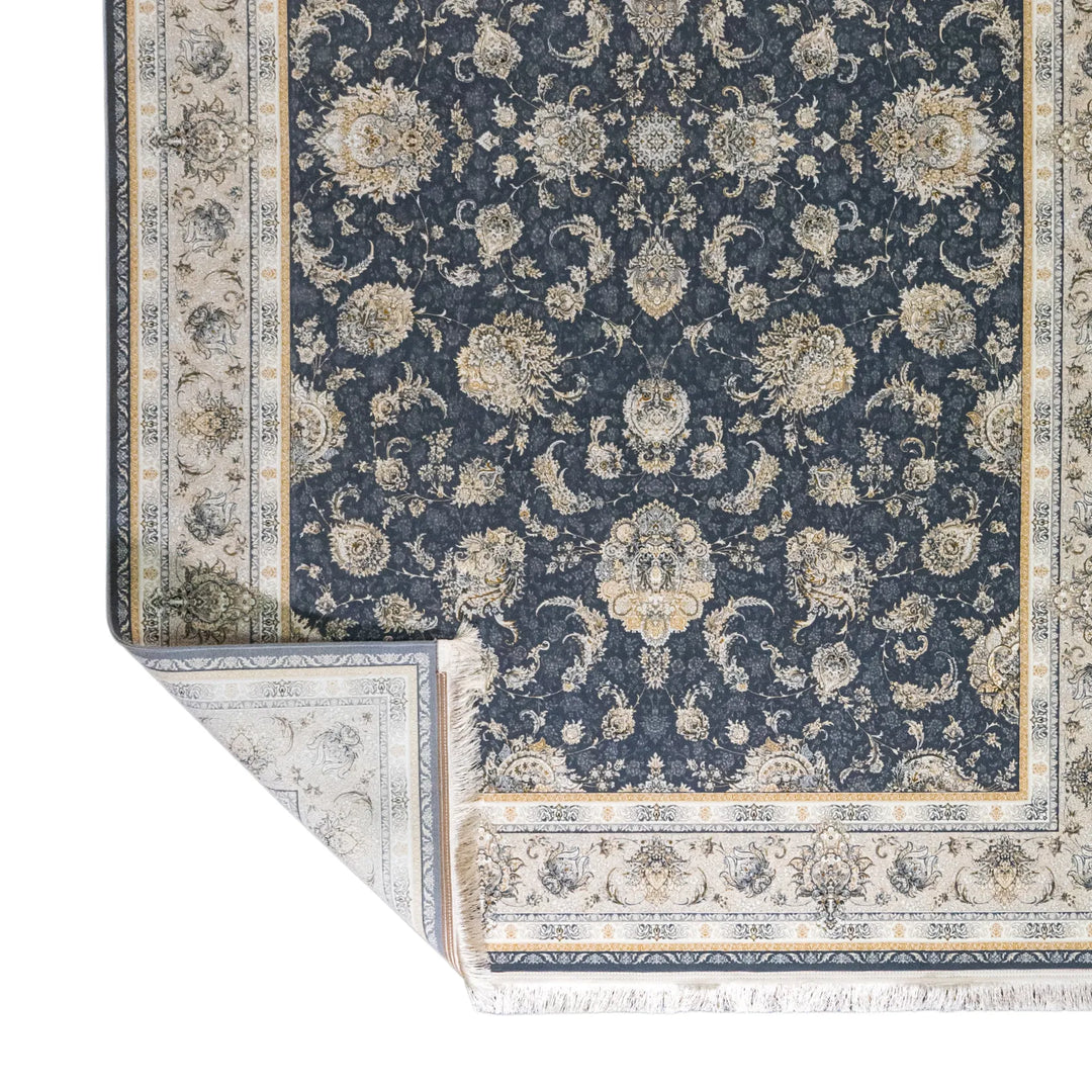 6' 7" x 9' 10" - BLUE AND BEIGE MACHINE MADE FLORAL TURKISH RUG ( 200 x 300 CM )