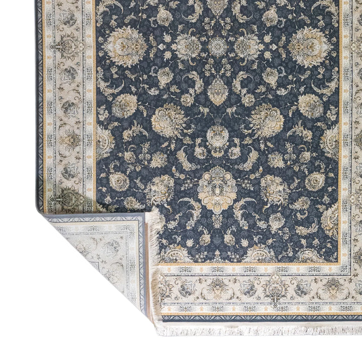 6' 7" x 9' 10" - BLUE AND BEIGE MACHINE MADE FLORAL TURKISH RUG ( 200 x 300 CM )