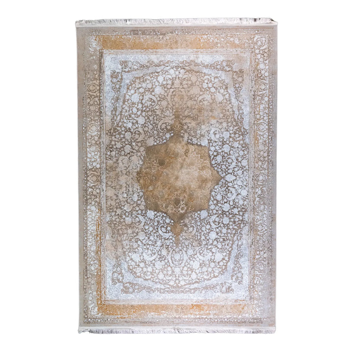 6' 7" x 9' 10" - BEIGE AND BEIGE MACHINE MADE FLORAL TURKISH RUG ( 200 x 300 CM )