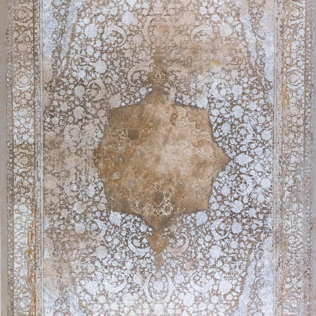 6' 7" x 9' 10" - BEIGE AND BEIGE MACHINE MADE FLORAL TURKISH RUG ( 200 x 300 CM )