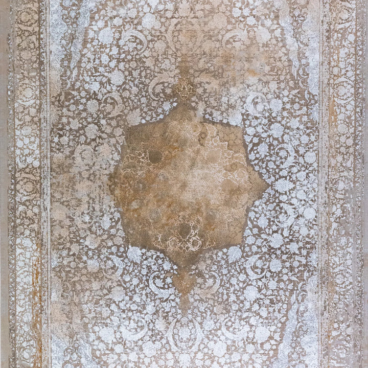 6' 7" x 9' 10" - BEIGE AND BEIGE MACHINE MADE FLORAL TURKISH RUG ( 200 x 300 CM )