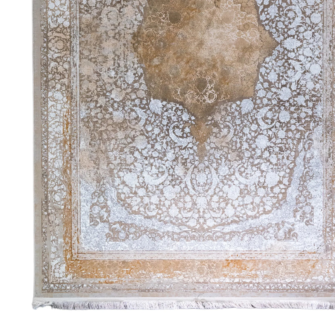 6' 7" x 9' 10" - BEIGE AND BEIGE MACHINE MADE FLORAL TURKISH RUG ( 200 x 300 CM )