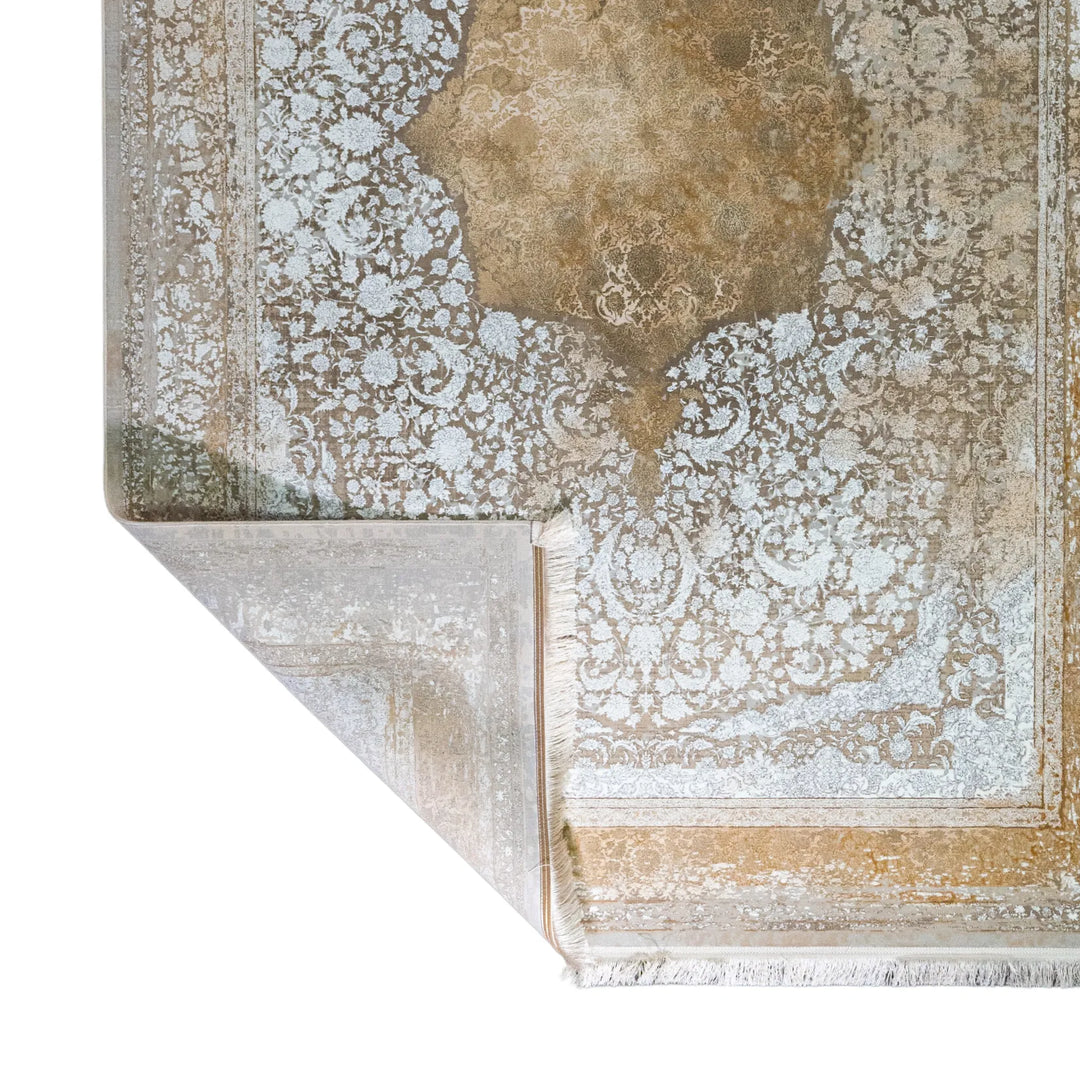 6' 7" x 9' 10" - BEIGE AND BEIGE MACHINE MADE FLORAL TURKISH RUG ( 200 x 300 CM )