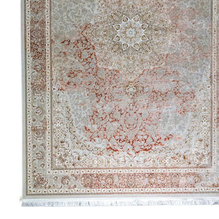 6' 7" x 9' 10" - BEIGE AND PINK MACHINE MADE FLORAL TURKISH RUG ( 200 x 300 CM )