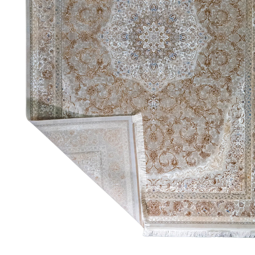 6' 7" x 9' 10" - WHITE AND BEIGE MACHINE MADE FLORAL TURKISH RUG ( 200 x 300 CM )