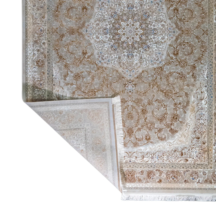 6' 7" x 9' 10" - WHITE AND BEIGE MACHINE MADE FLORAL TURKISH RUG ( 200 x 300 CM )