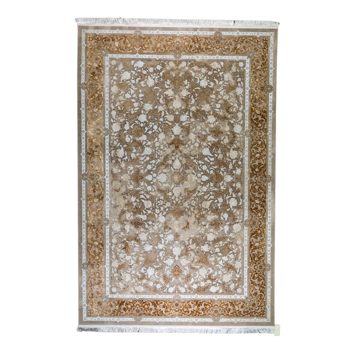 6' 7" x 9' 10" - BEIGE AND BROWN MACHINE MADE FLORAL TURKISH RUG ( 200 x 300 CM )