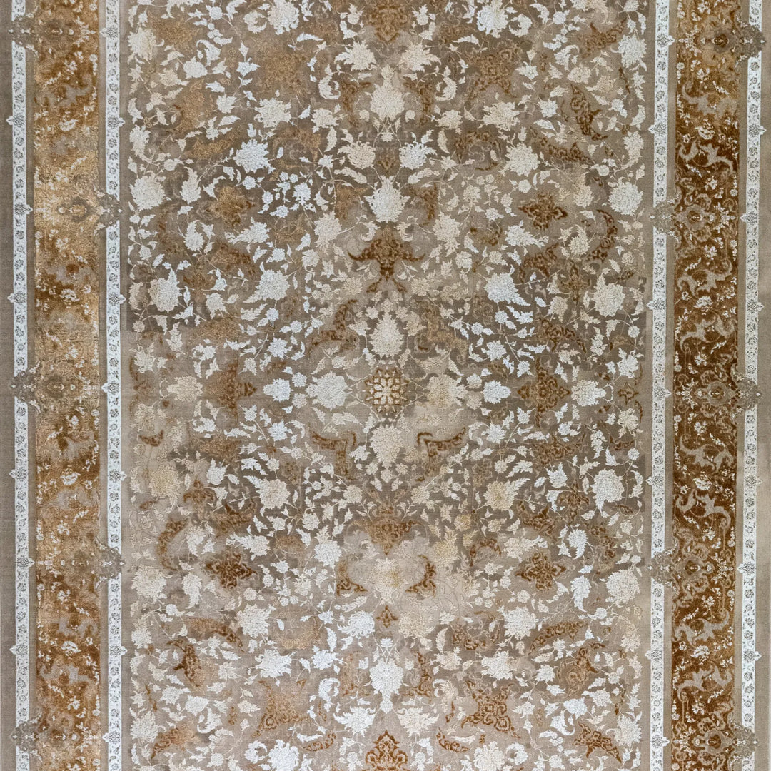 6' 7" x 9' 10" - BEIGE AND BROWN MACHINE MADE FLORAL TURKISH RUG ( 200 x 300 CM )