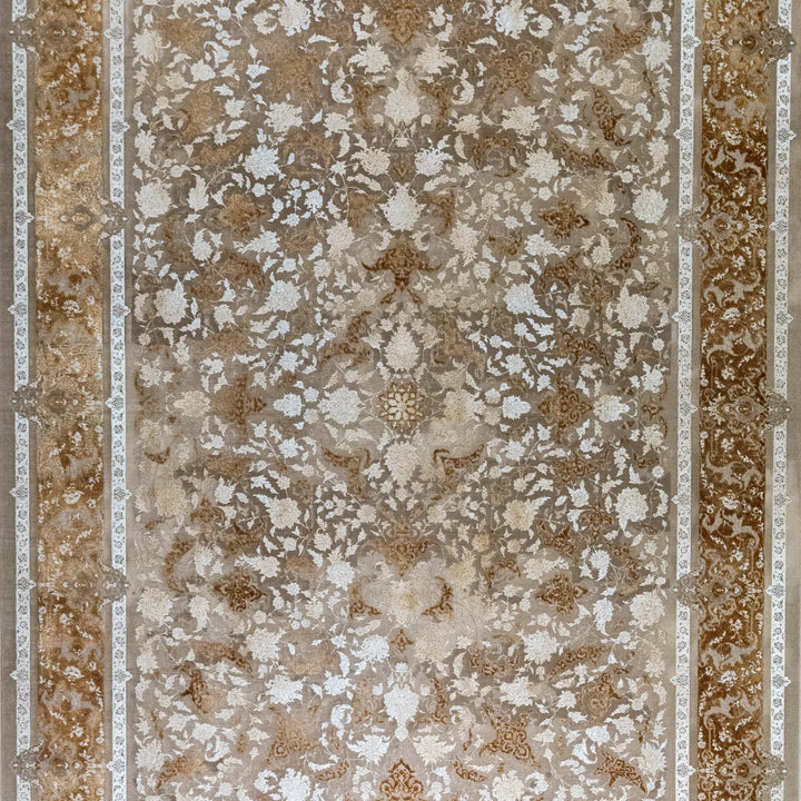 6' 7" x 9' 10" - BEIGE AND BROWN MACHINE MADE FLORAL TURKISH RUG ( 200 x 300 CM )