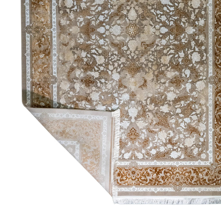 6' 7" x 9' 10" - BEIGE AND BROWN MACHINE MADE FLORAL TURKISH RUG ( 200 x 300 CM )