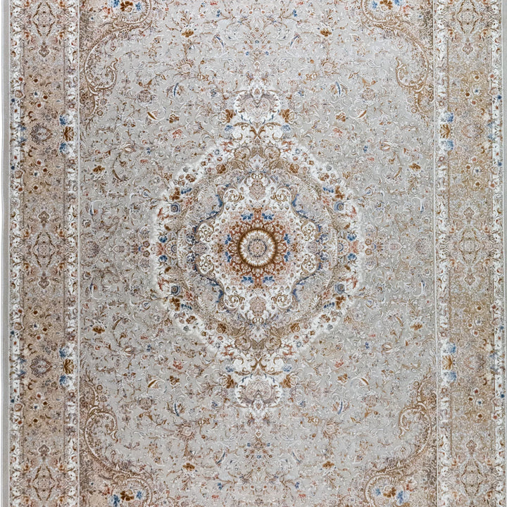 6' 7" x 9' 10" - MULTICOLOR AND BEIGE MACHINE MADE FLORAL TURKISH RUG ( 200 x 300 CM )