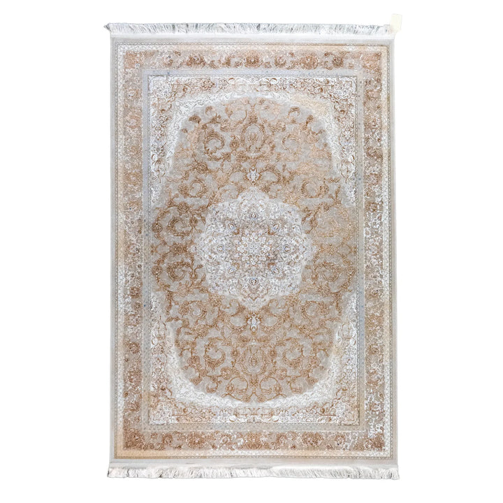 4' 11" x 7' 7" - MULTICOLOR AND BROWN MACHINE MADE FLORAL TURKISH RUG ( 150 x 231 CM )