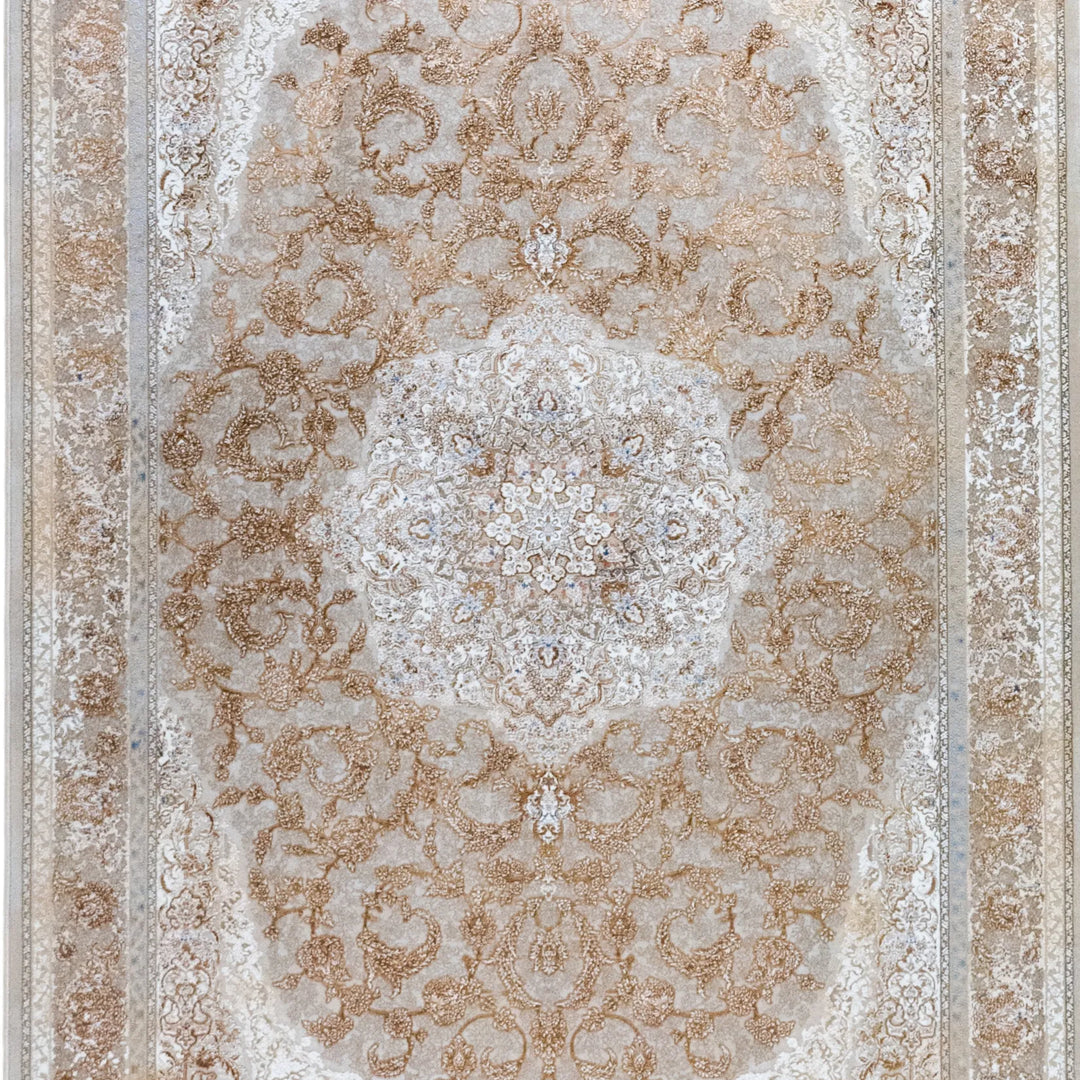 4' 11" x 7' 7" - MULTICOLOR AND BROWN MACHINE MADE FLORAL TURKISH RUG ( 150 x 231 CM )