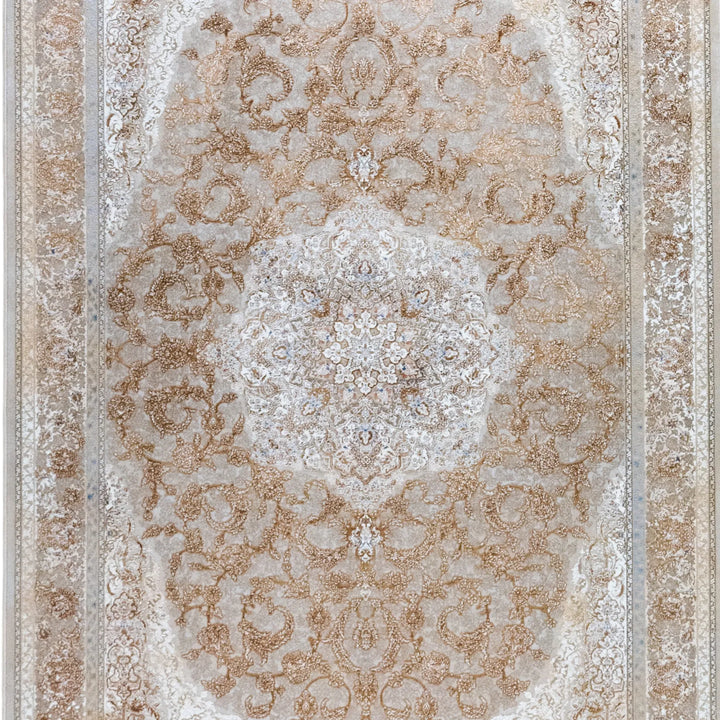 4' 11" x 7' 7" - MULTICOLOR AND BROWN MACHINE MADE FLORAL TURKISH RUG ( 150 x 231 CM )