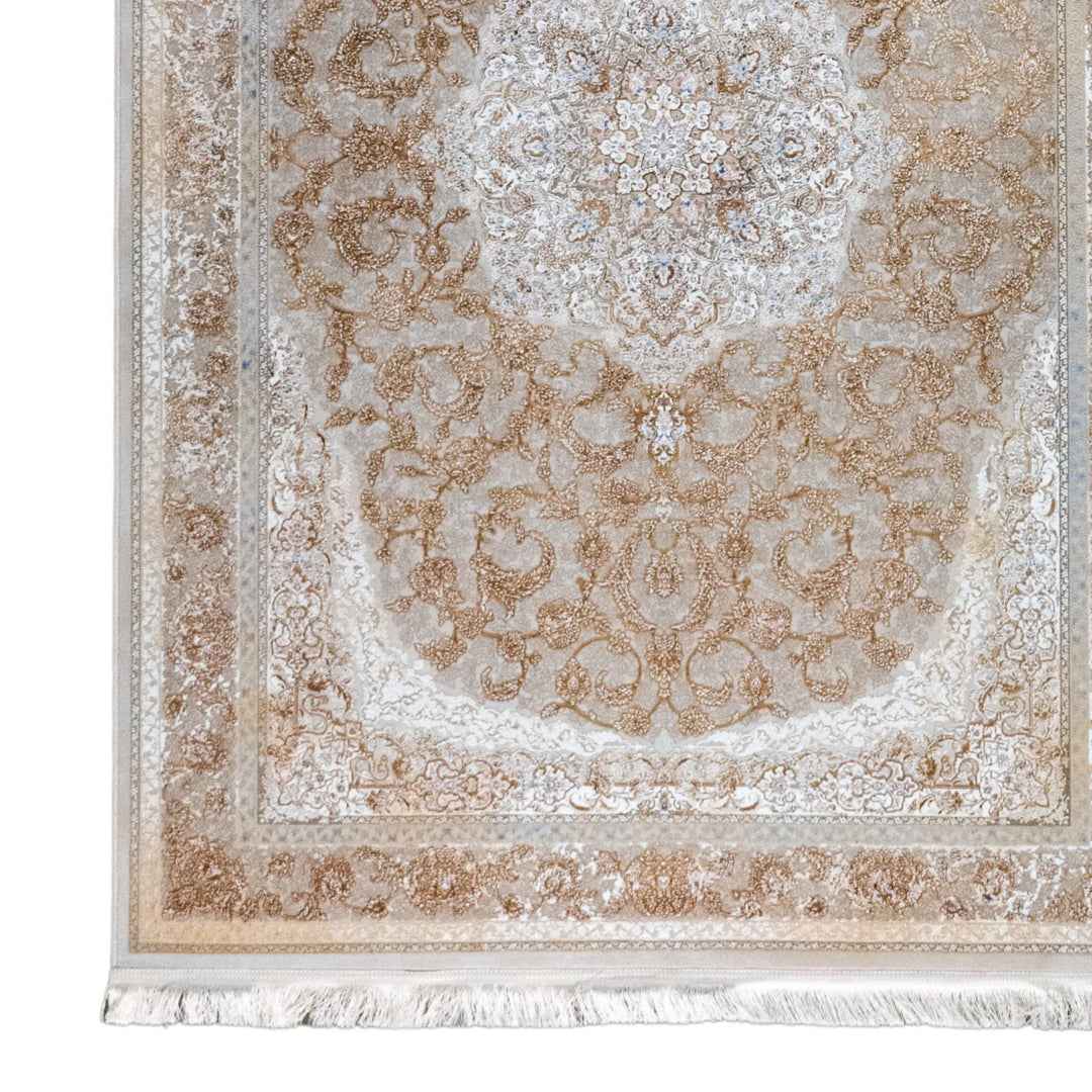 4' 11" x 7' 7" - MULTICOLOR AND BROWN MACHINE MADE FLORAL TURKISH RUG ( 150 x 231 CM )