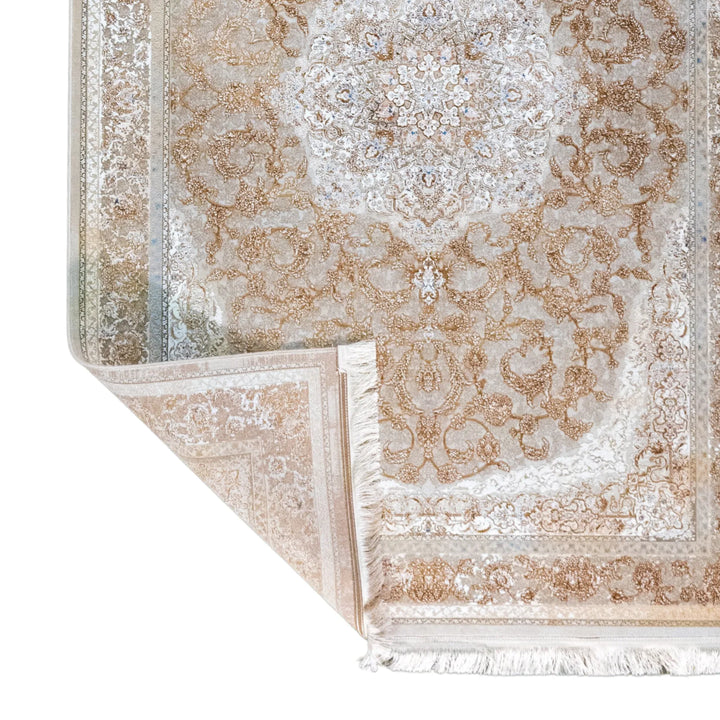 4' 11" x 7' 7" - MULTICOLOR AND BROWN MACHINE MADE FLORAL TURKISH RUG ( 150 x 231 CM )