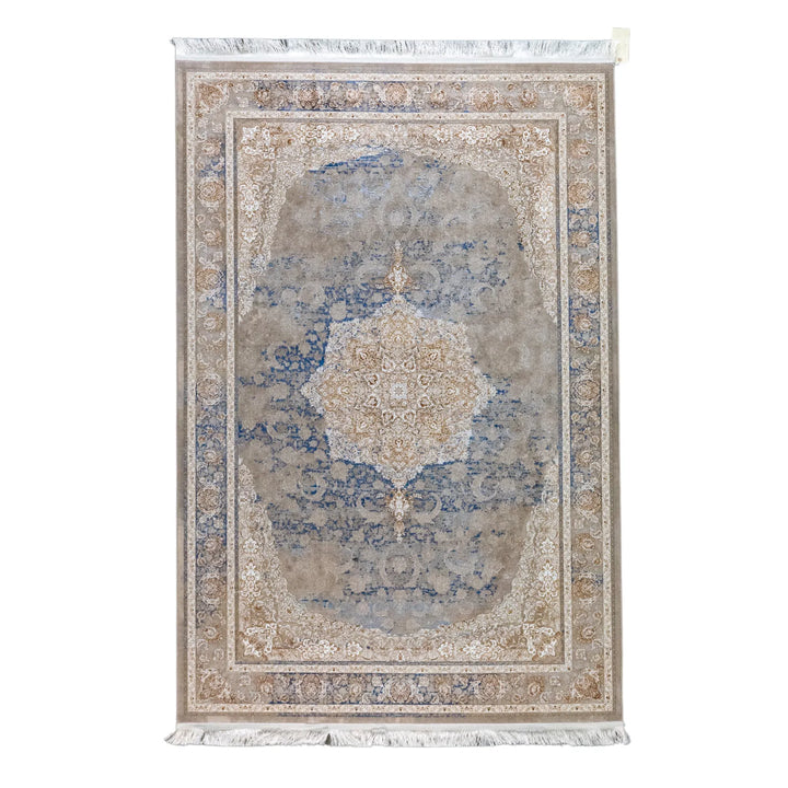 4' 11" x 7' 7" - MULTICOLOR AND BEIGE MACHINE MADE FLORAL TURKISH RUG ( 150 x 231 CM )