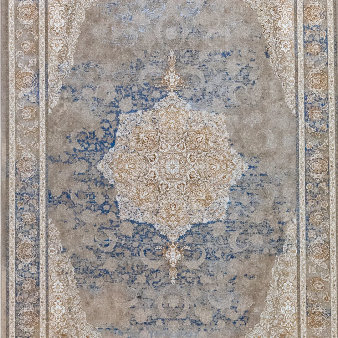 4' 11" x 7' 7" - MULTICOLOR AND BEIGE MACHINE MADE FLORAL TURKISH RUG ( 150 x 231 CM )