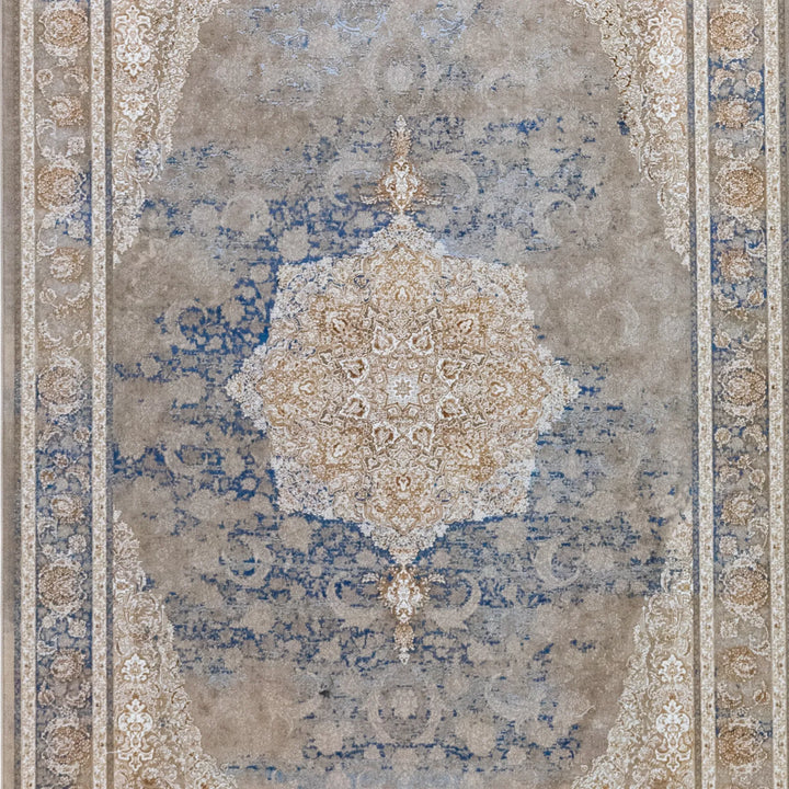 4' 11" x 7' 7" - MULTICOLOR AND BEIGE MACHINE MADE FLORAL TURKISH RUG ( 150 x 231 CM )