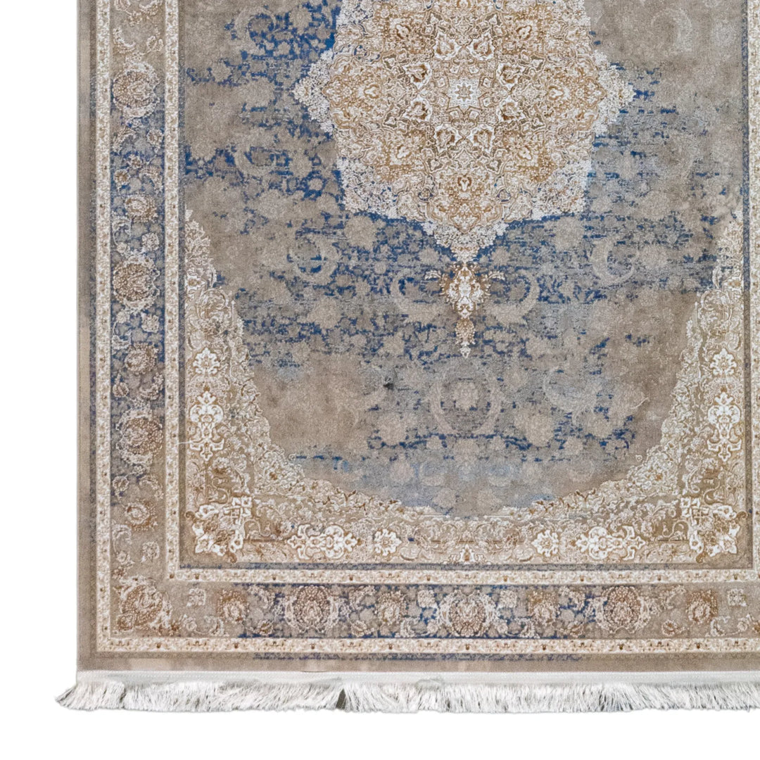 4' 11" x 7' 7" - MULTICOLOR AND BEIGE MACHINE MADE FLORAL TURKISH RUG ( 150 x 231 CM )