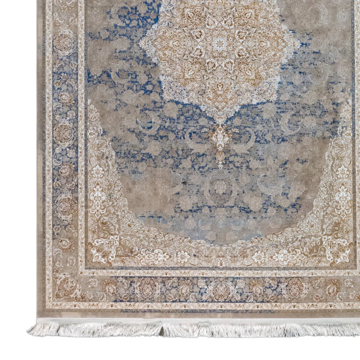 4' 11" x 7' 7" - MULTICOLOR AND BEIGE MACHINE MADE FLORAL TURKISH RUG ( 150 x 231 CM )